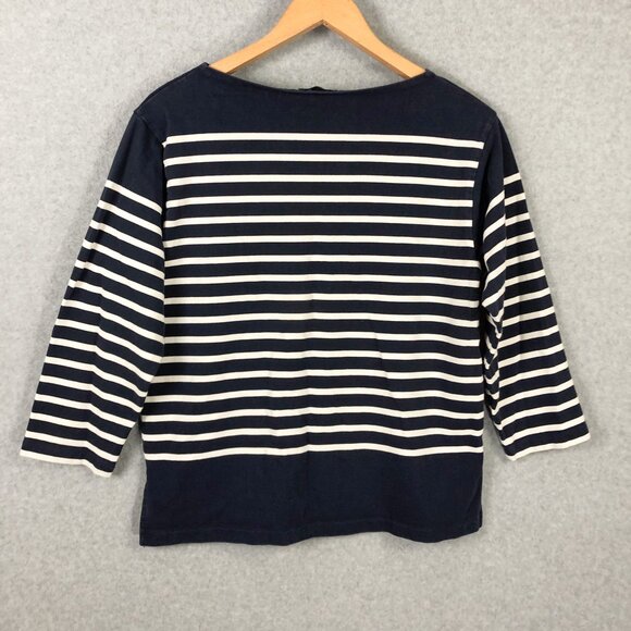 J Crew Cotton Striped 3/4 Tee Shirt Navy Blue Size Medium - Picture 1 of 4